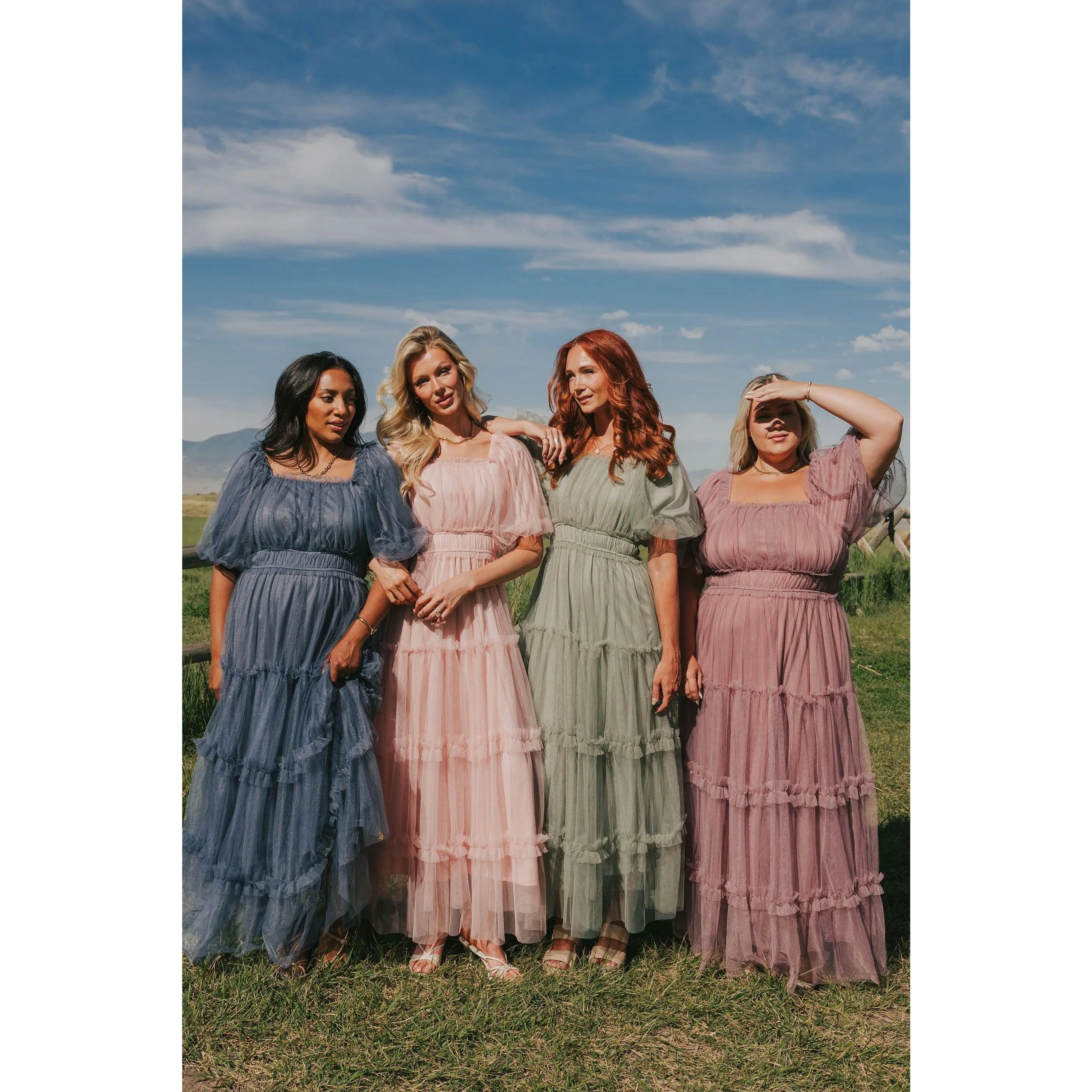 Women's Exclusive Cute Stuck With You Dress - 5 Hues, Puffy Sleeves, Square Neckline, Mesh Overlay, Ruffle Details, Elastic Waist, Casual Wear, Comfortable, Wedding Guest Dress, Plus Size Fashion, Size Inclusive XXS-6XL