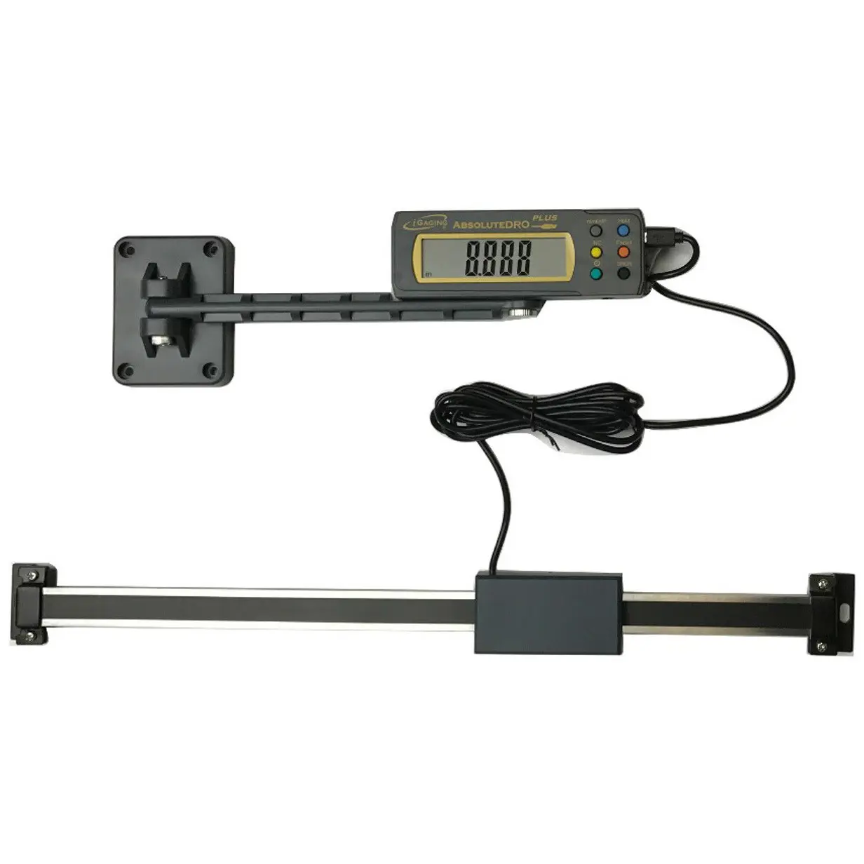 iGaging 35-812-a 12-in Absolute Digital Readout (DRO) Hand Measuring Tool, 0.0005"/0.01mm High Accuracy, 76" Remote Cable, LCD Display (Inch/Metric/Fractions), Steel Construction, Remote Reading, 2 Mounting Brackets, Batteries