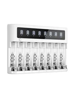 EBL FY-809 8-Bay LCD Smart Charger + AA & AAA Rechargeable Batteries | Discharge Function, Dual USB Input, ProCyco Technology