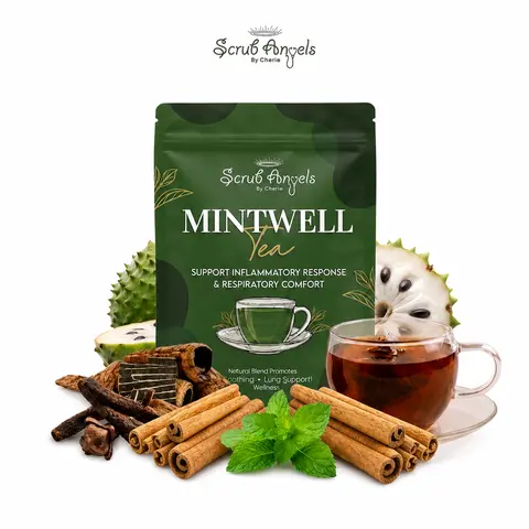 Scrub Angels -  Mintwell Herbal Wellness Tea Bagsf for All Ages with Anti-Inflammatory, Mucus-Relief, Licorice Soothing Benefits