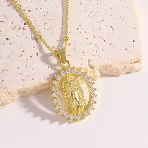 18K Gold Plated Virgin Mary Necklace - Virgen De Guadalupe Mother Mary Our Lady of Guadalupe Pendant Amulet for Women Jewelry Gift