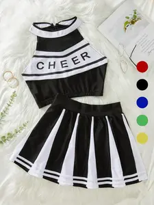 Women's Colorblock Sexy Cheerleading Uniform Set, Cheerleading Crop Top & Skirt, Ladies Sexy Lingerie Set for All Seasons, Costumes