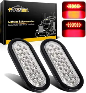 Partsam 2x Oval Trailer Stop Turn Tail Lights Red 6.3 Inch 24 LED for Trailer Truck Clear Lens Flush Mount w/Rubber Grommet Waterproof