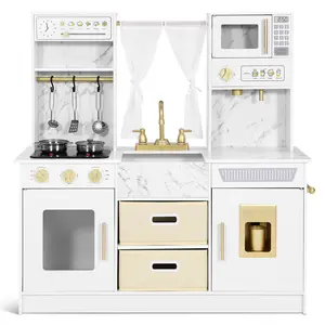Wooden Kids Play Kitchen Set Trendy Home Style for Toddlers Ages 3+ Gift Idea