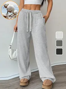 Women's Comfy All-Season Drawstring Waist Pants, Casual Loose Fitting Cotton Trousers, Women's Bottoms for Daily Life & Travel, Relaxed Fit