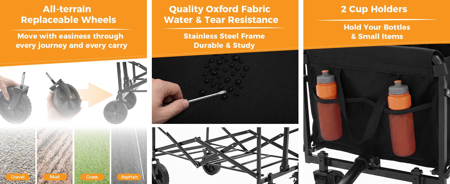 Sweetcrispy Folding Wagon 220 lbs Utility Cart Heavy Duty with Wheels Portable for Outdoor Camping Shopping