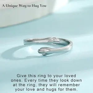 Sicbumi Couple Hug Ring - ALWAYS WITH YOU - Adjustable Open Ring for Women Engraved "I Love You Forever" Symbol of Love & Protection Ideal Gift for Daughter