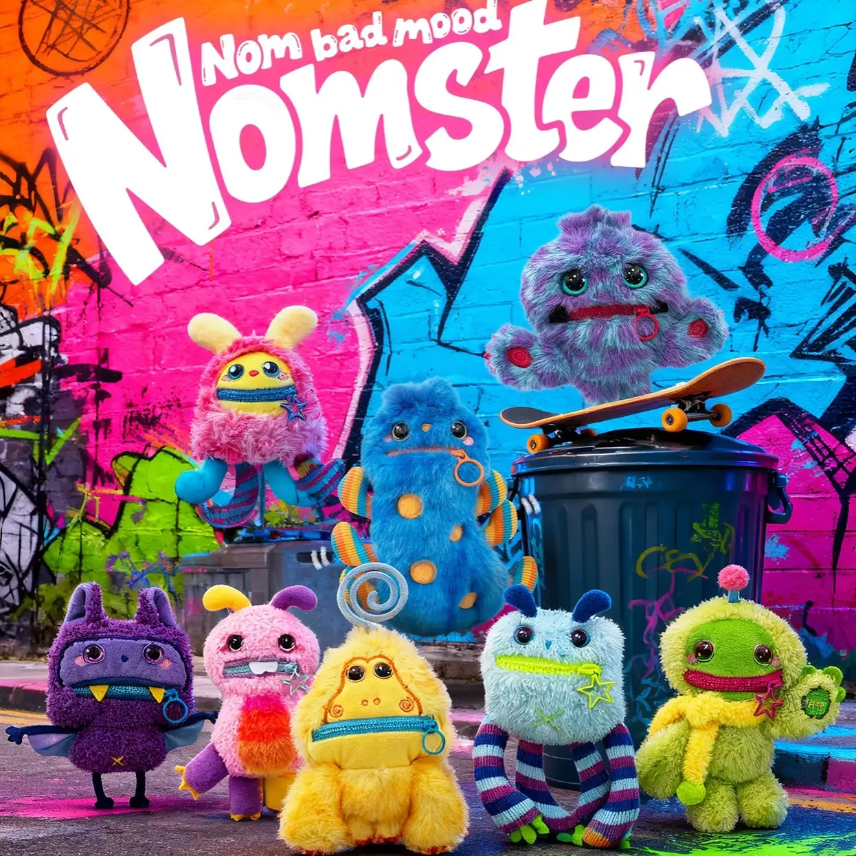 Nomster Nom Bad Mood Sound-Making Plush Blind Box Charms Interactive Squeaky Monster Dolls Fluffy Street Style Ornaments Unique Surprise Collectible Gift For Trendy Toy Collectors