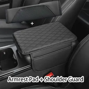 1+1 Car Central Console Protector Set, Dual Color Leather, Embroidery Design, Includes Seat Belt Shoulder Guard, Protective Case