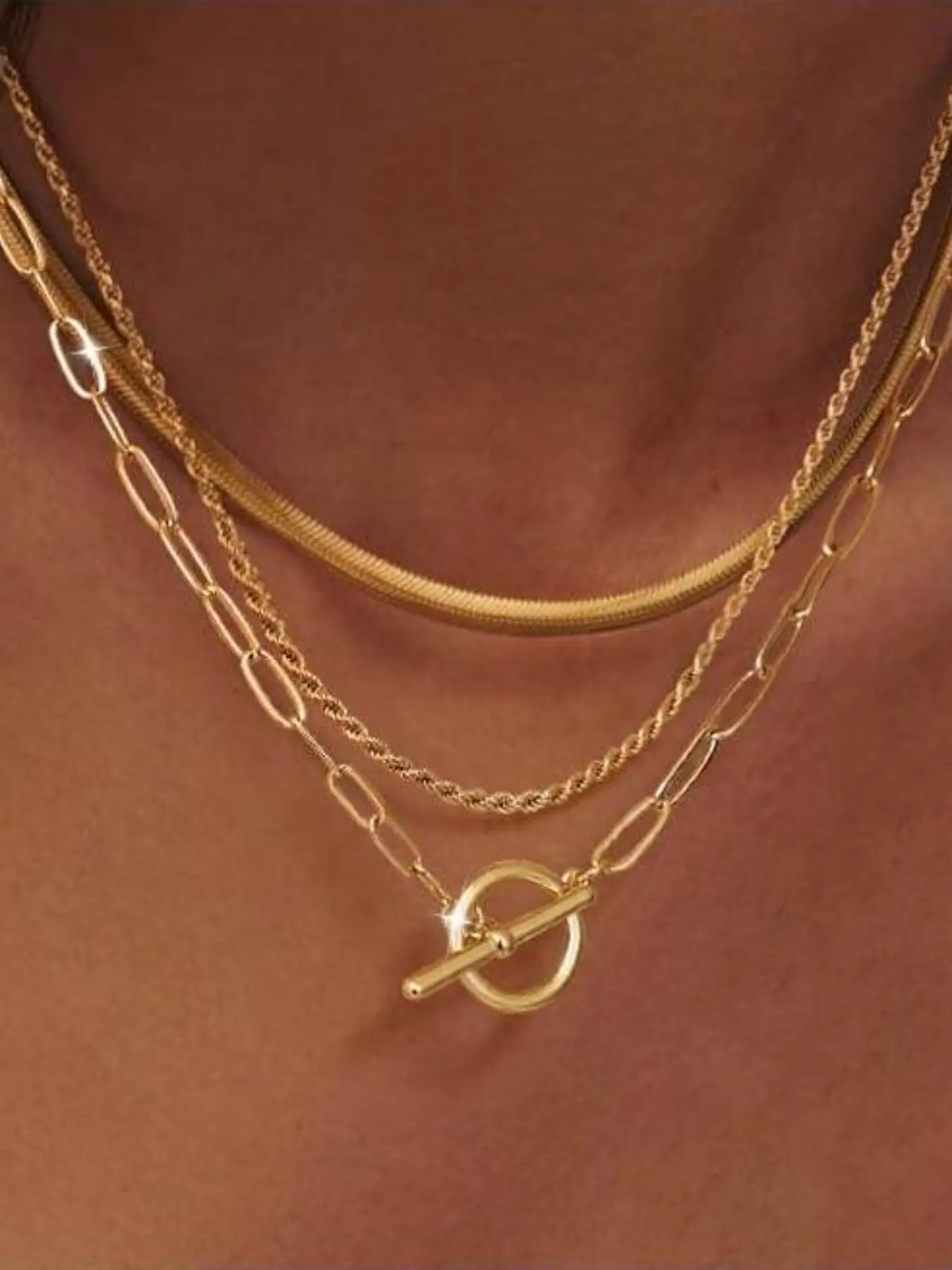 Layered Toggle Necklaces for Women, Alloy Necklace, Dainty Link Chain, Paperclip Cuban Rope, Adjustable Choker, T-Bar Toggle Clasp, Chunky Necklace, Multilayer Necklace