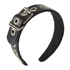 Gothic Punk Steampunk PU Leather Headband Tiara Headpiece with Leather Buckle for Rock Style Hair Accessory