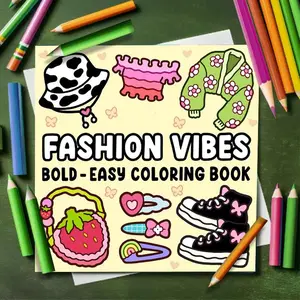 Creative Adult Easy Coloring Book with 20 Pages, Vibrant Illustrations for Relaxation, Art and Fashion Vibes, Perfect for Friends Gatherings, Group Activity