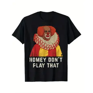 Women's Vintage Homey Don't Play That Homey The Clown Short-Sleeve Round Neck T-Shirt, Unique Cotton Fun Design, Customizable, Soft, Breathable, Casual, Versatile, Suitable for Halloween, Plus Size L5, Shortsleeve,summervibes