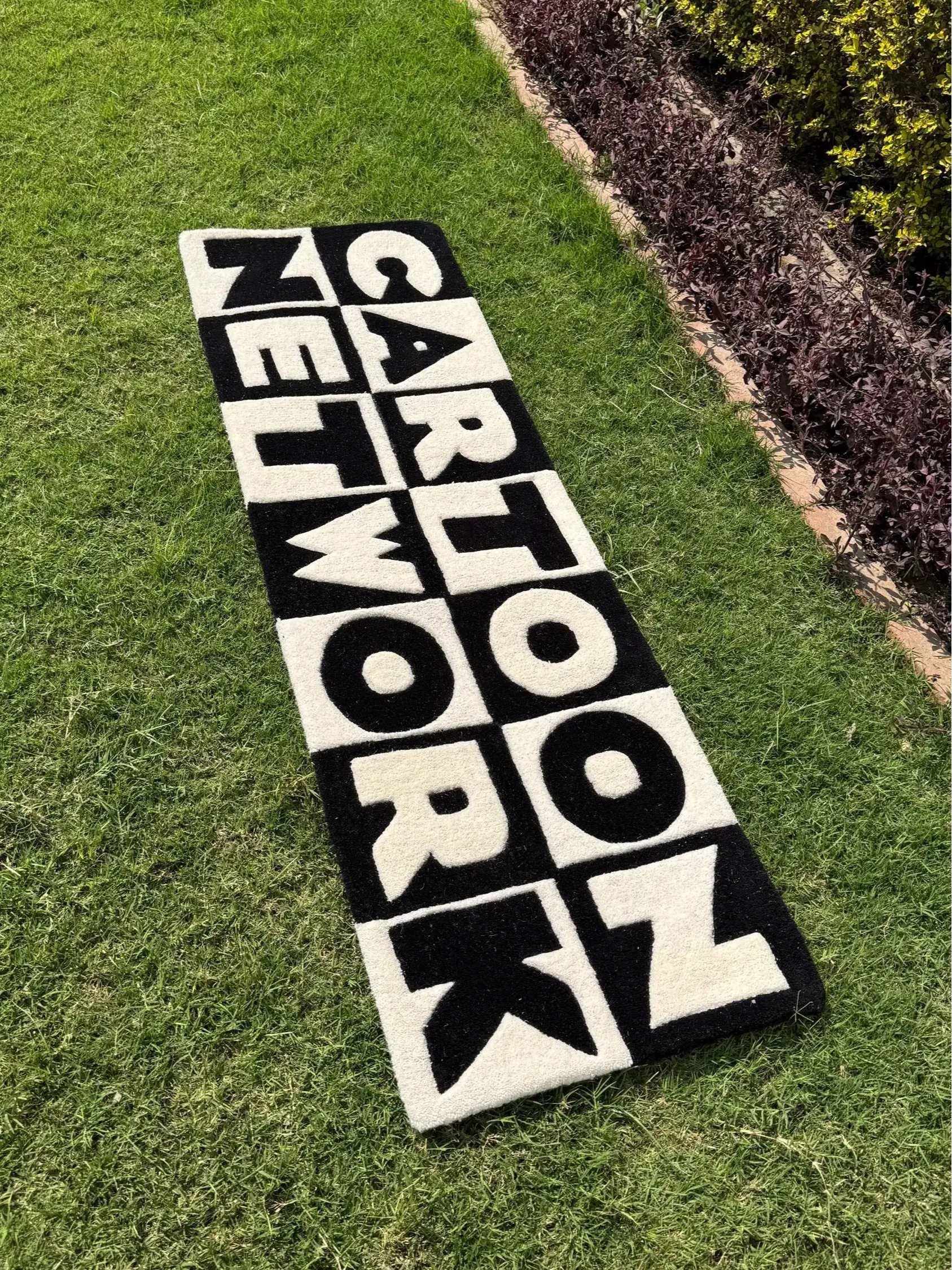 Cartoon Network Tufted Runner Rug, Black-White Typography Hallway Area Rug