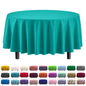 12-Pack Premium Plastic Tablecloth 84in. Round Table Cover - Teal