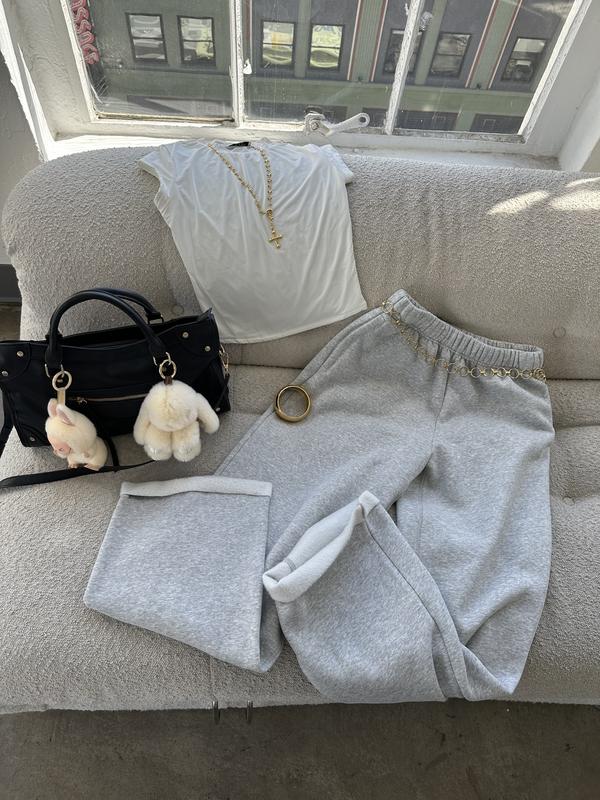 "Sweatpants that Sweatpant" in Grey | Straight Leg Baggy Joggers with Open Bottoms