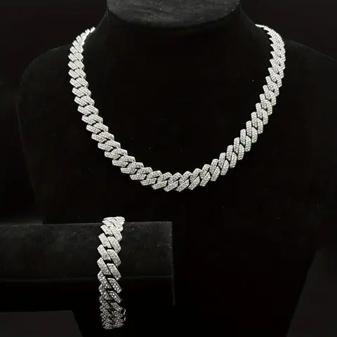 Necklaces for Men, 14mm Cuban Chain Necklace and Bracelet Set (with box), 2025 Men's Accessories Combination, Chains for Men