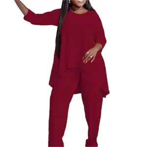Woman Plus Set - Red Clothes, Womenswear, Comfortable Fit, Versatile Design, Stylish Outfit for Everyday Wear matching Fashion Piece Style Basic Fitted Top Bottom