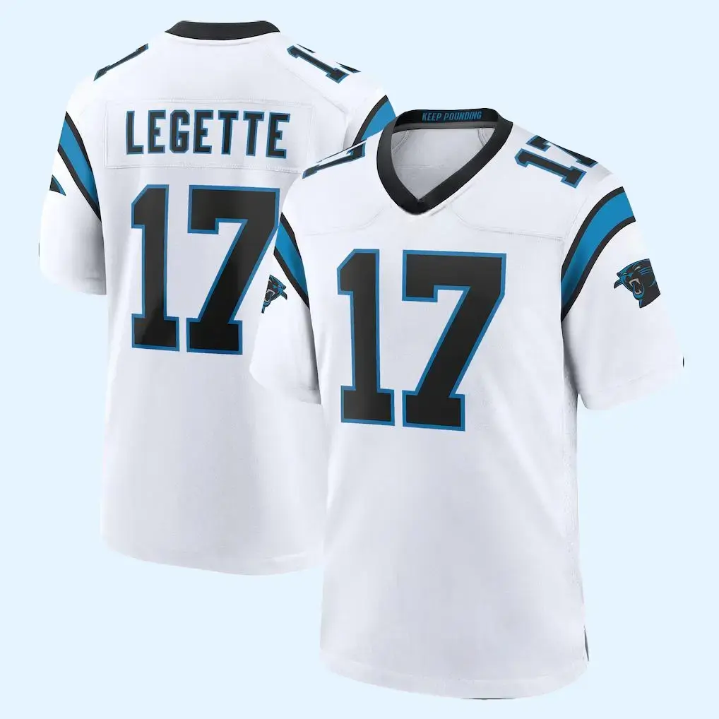 [Full Logo Print] Number 17 Men's CPanthers Football Jersey, Football Uniform, Breathable V Neck Short Sleeve T-Shirt, Athletic Tops, Unisex, All Seasons