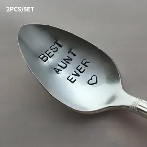 2pcs Best Aunt Ever Vintage Silverware Hand Stamped Spoon