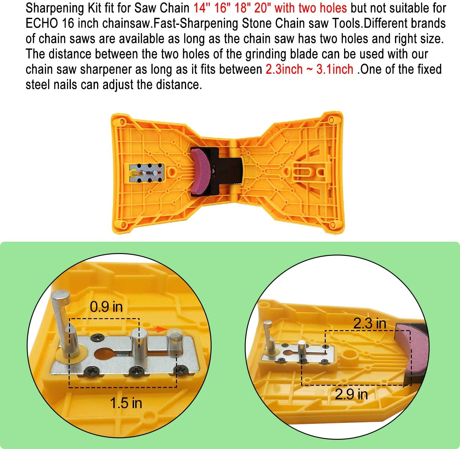 Portable Teeth Chainsaw Sharpener, Proprietary Bar-Mount Chain Saw Fast Sharpening Tool, Fit for 14/16/18/20 Inches 2-Hole Chain Saw Bar