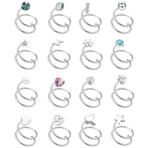 16pcs Double Nose Ring Hoop For Single 20 Gauge Stainless Steel Spiral Star Cz Butterfly Twist Hoops Earrings Women