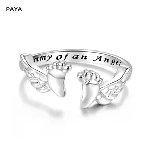 PAYA “Mommy of an Angel” Memorial Ring – Adjustable Ring for Women,Personalizde Angel Ring,Engraved Ring