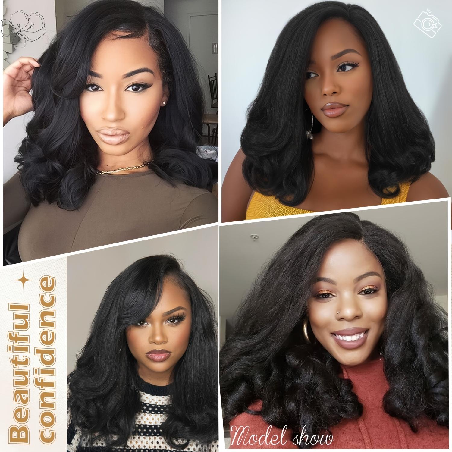 Yaki Curly Wig 4x1 Side Part Synthetic Wig Yaki Textural Body Wave Wig Layered Wavy Wigs for Women Heat Resistant Fiber Daily Life Party or Cosplay Use Women's Day