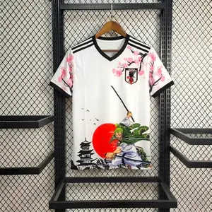Men's Anime Soccer Jersey - Vintage Japanese Swordsman Design, Y2K Sakura Print, Blokecore Streetwear, Fabric Menswear, Summer Athletic Cosplay Top, Custom Casual Fan Gift Cherry