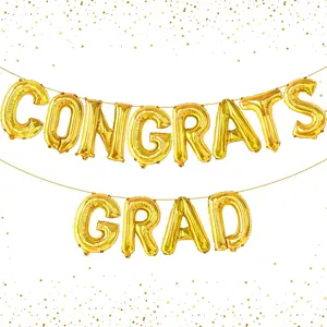 Gold Congrats Grad Balloons - 16 Inch | Congrats Balloons For Graduation Party Decorations 2023 | Congrats Balloon Banner2023 Congrats Grad Banner | Graduation Decorations Class Of 2023…