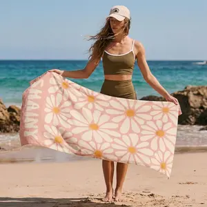 Personalized Daisy Beach Towel 70s Boho Custom Name Gift v5