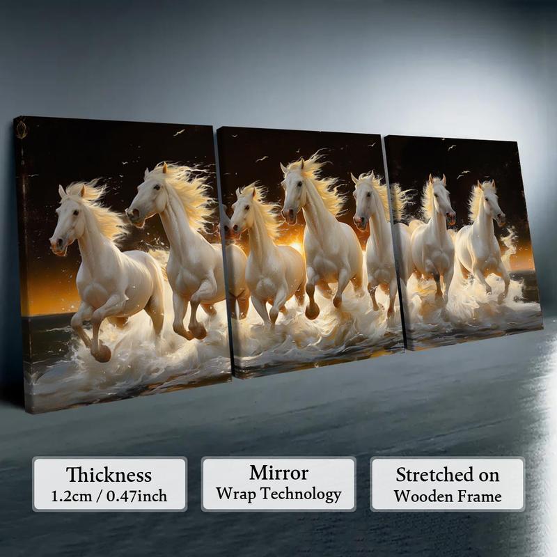 Wooden Framed Horse Canvas Pattern Painting, 3 Counts/set Modern Art Design Animal Pattern Wall Art, Wall Decor for Home Living Room Bedroom Office Wooden Framed Horse Canvas Pattern Painting, 3 Counts/set Modern Art Design Animal Pattern Wall Art, Wall Decor for Home Living Room Bedroom Office