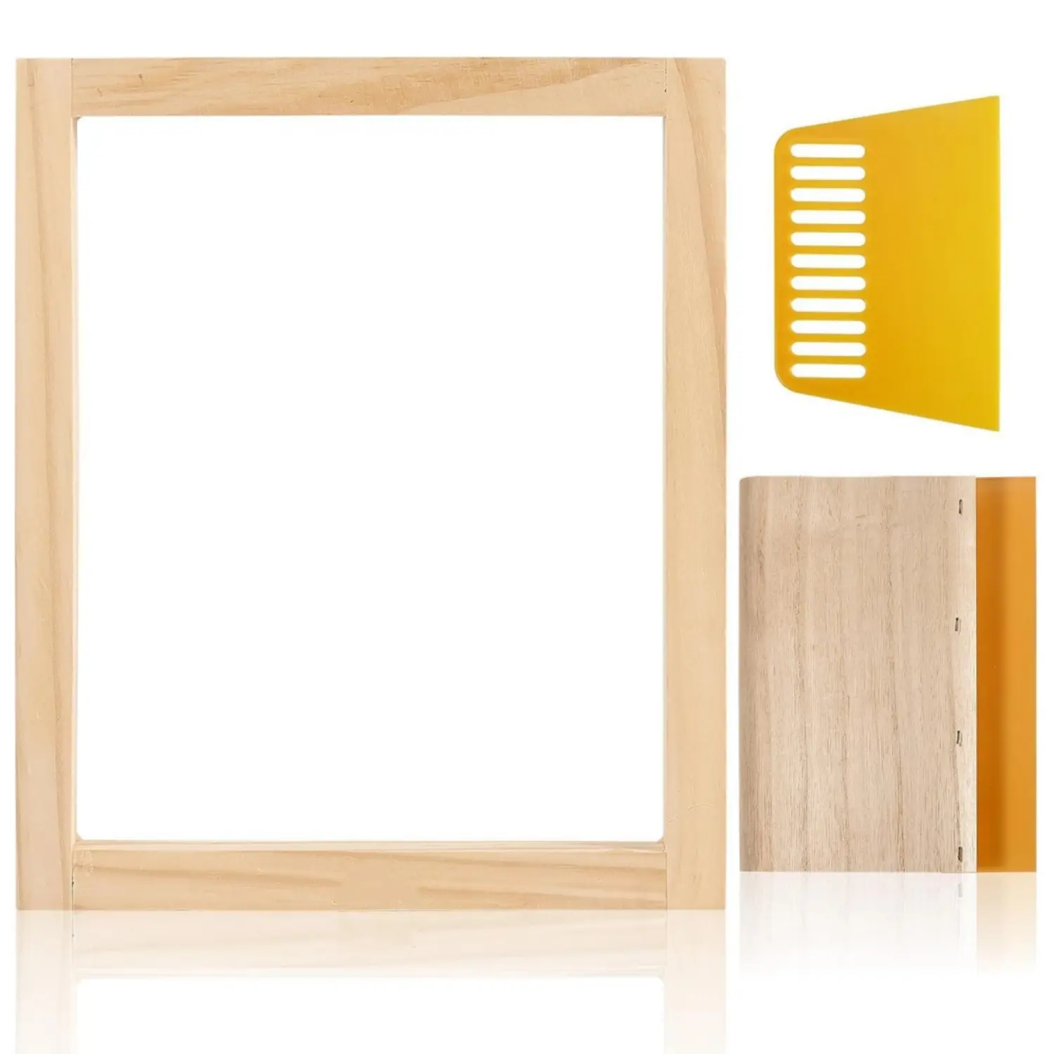 Screen Printing Frame with Screen Printing Squeegee for T-Shirts, Backpacks, Handbags DIY Printing, 8 x 10 Inch Wood Silk Screen with 110 White Mesh
