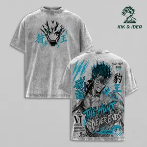 Grimmjow Jaegerjaquez Espada VI Vintage Washed Anime Tee, Bleach Arrancar Hollow Graphic Shirt, The Hunt Never Ends Oversized Streetwear, Heavyweight Cotton Anime Fan Gift