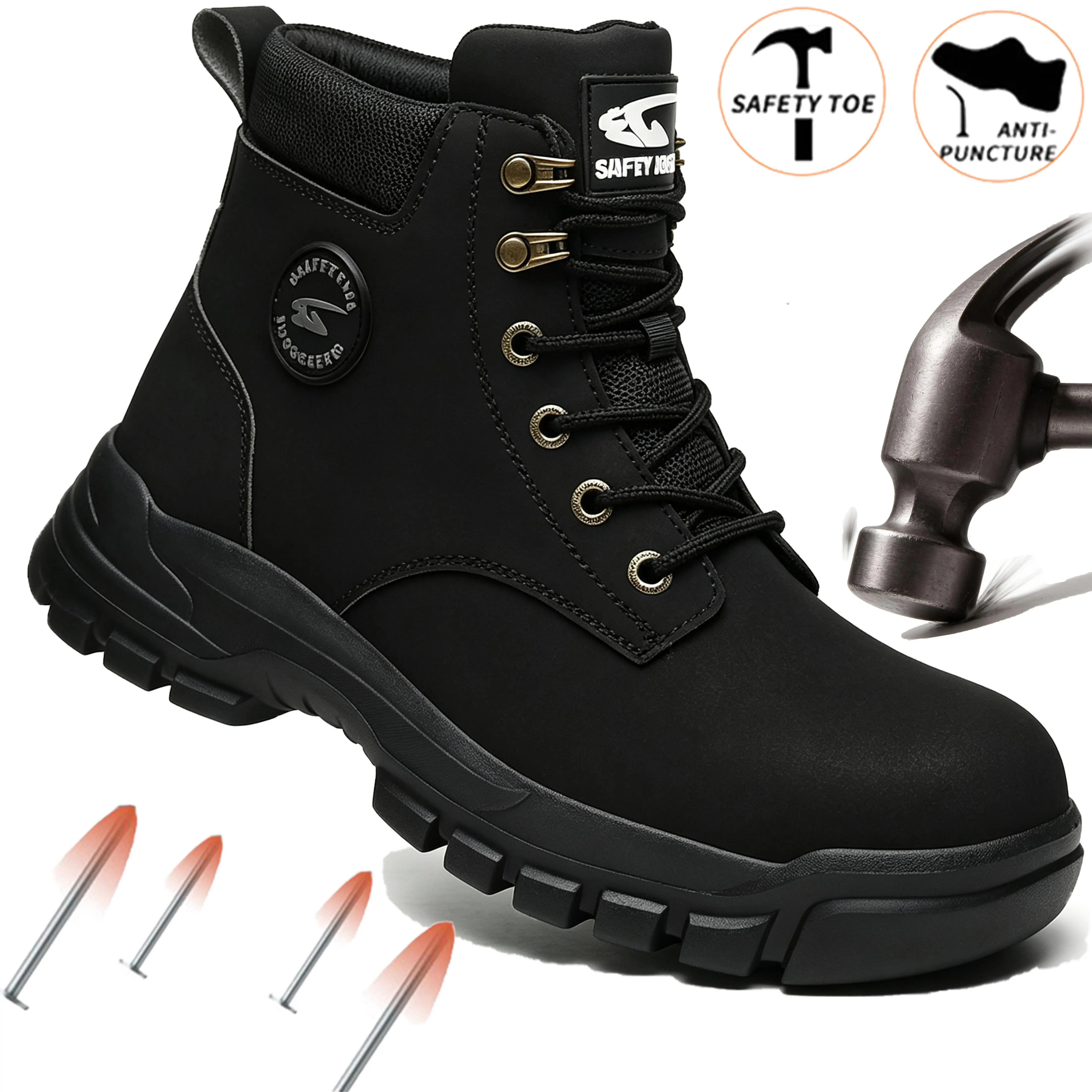 Men's 4-Season Steel Toe Safety Work Shoes - Anti-Smashing, Anti-Puncture, Wear-Resistant Protective Footwear for Outdoor Construction, Machinery Maintenance