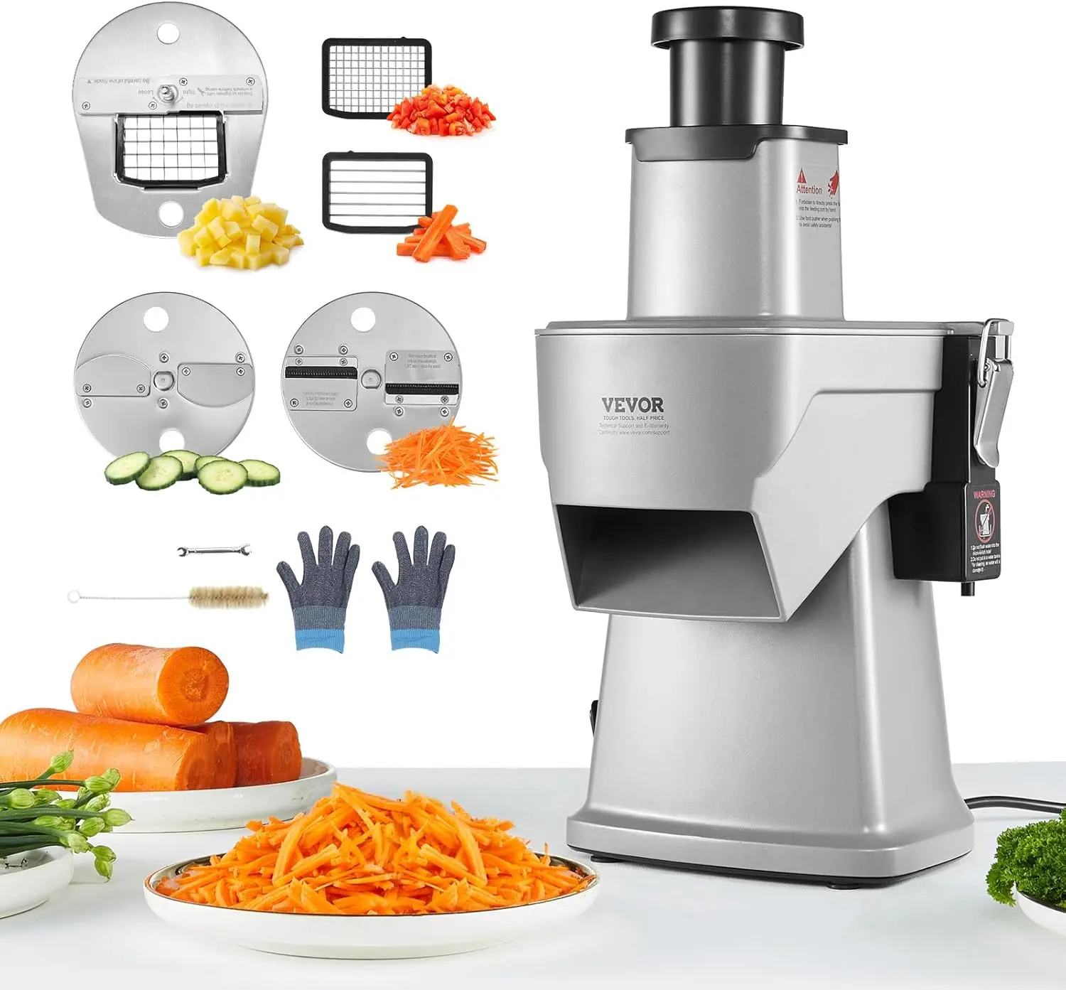VEVOR Electric Kitchen Vegetable Slicer, 4-in-1 Multifunctional Food Cutter, 200W Chopper for Slicing, Shredding, Dicing & Slitting, with Cut-Resistant Gloves, for Home & Commercial Use