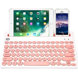 Dual Channel Multi-Device Universal Cute Wireless Bluetooth Keyboard Portable Slim with 20m Connection Distance for Tablet Smart Phone PC Windows Android iOS Mac (Pink)