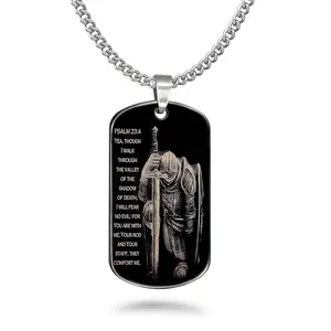 Men's Dog Tag Necklace, Black Stainless Steel Dog Tag Necklace, Christian Jewelry, Father's Day Gift SSN836