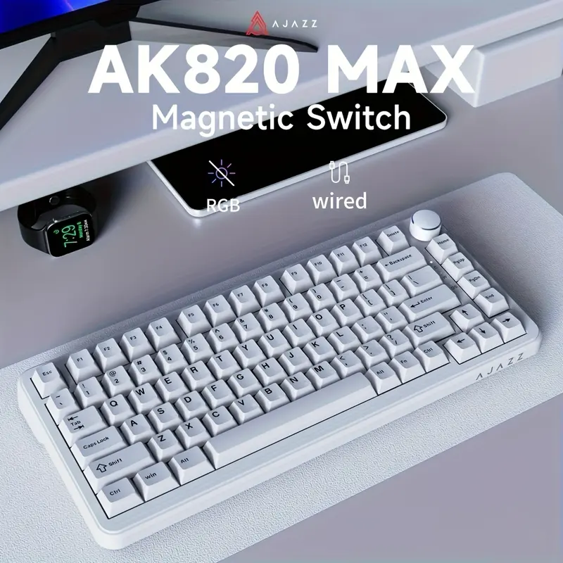 AJAZZ AK820 MAX 75% layout Lighted mechanical keyboard 82 keys HE magnetic switch multimedia scroll key wired plug and play support for multiple systems suitable for gaming and office use