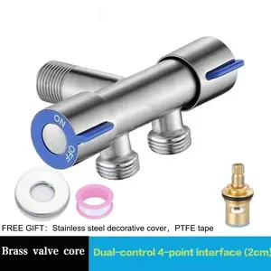 304 Stainless Steel Water Faucet Splitter, Copper Valve Core, Dual Outlet Control Three-Way Valve with Switch, Laundry Tap Divisor