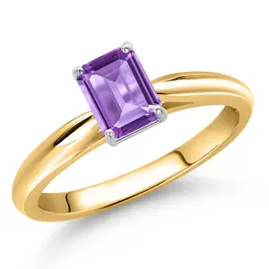 Gem Stone King 10K Two Tone Gold Gemstone Birthstone Engagement Ring For Women | Emerald Cut 6X4MM | Available in Size 5,6,7,8,9