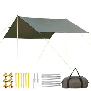 GAOMON 10X9FT Tent Tarp with 2 Aluminum Poles, Waterproof&Lightweight Camping Tarp Sun Shelter，Muitifunctional Hammock in Camping,Hiking,Backpacking,Garden，Beach and Traveling