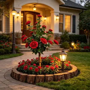 35-inch red camellia artificial flower, UV-resistant, maintenance-free, very suitable for outdoor garden and courtyard decoration.