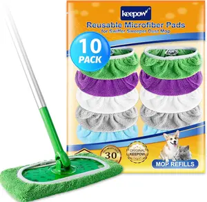 KEEPOW Reusable Mop Pads for Swiffer Sweeper Mop, Washable Wet Pad Refills for Wet & Dry Use, Cotton Dry Sweeping Cloths for Pets, Kitchen Hardwood Floor Cleaning(Mop is Not Included)