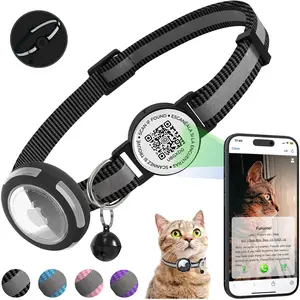 Anti-loss Cat Collar with Airtag Holder, Breakaway QR Code Tag Buckle, Adjustable kittens collar with for apple Air Tag case