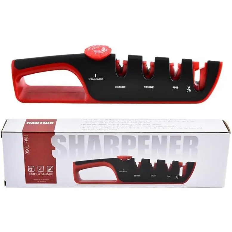 4-in-1 Manual Knife Sharpener – Best Kitchen Knife Sharpener with Tungsten Carbide & Ceramic Stones for All Knives & Scissors | Non-Slip, Adjustable Angle, Knife Sharpening Kit for Home Chefs Blade Compact Fabric Stainless Traditional Utensils Utility