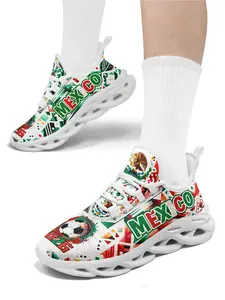 Men's Mexican Football 2026 Pattern Lace-Up Low Top Sneakers, Breathable Comfort Running Shoes, Sports Shoes, Plus Size Lightweight Walking Shoes