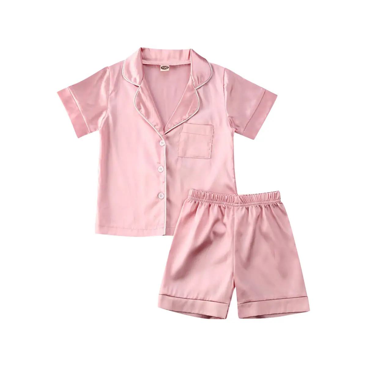 Kids Toddler Baby Girl Boy Satin Pajamas Set Short Sleeve Button Down Pajama Shirt Top+Shorts Bottoms Sleepwear Outfits
