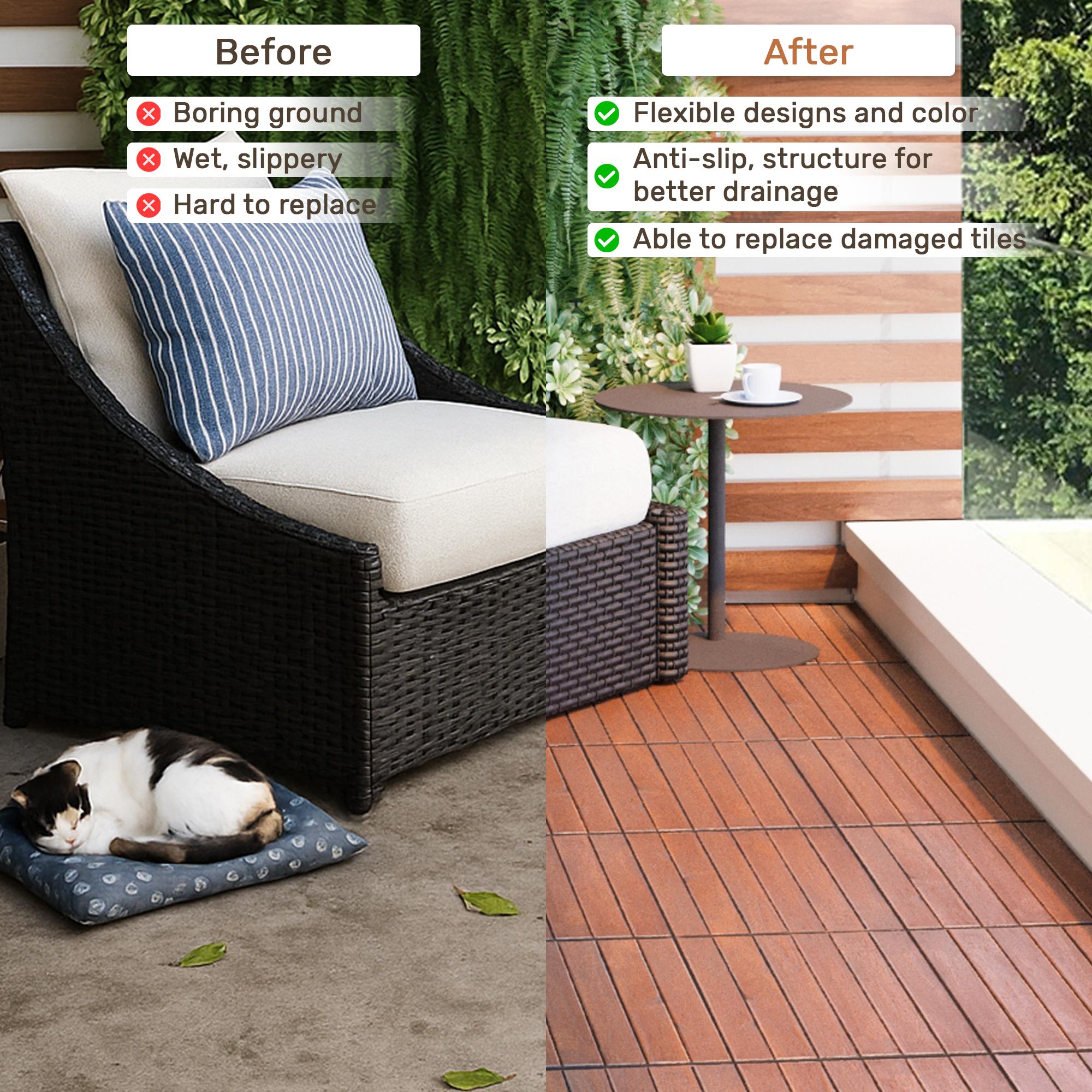 SAVEYOUR 10 PCS Interlocking Deck Tiles 12" x 12" Square Acacia Hardwood Waterproof Anti-Mildew Outdoor Flooring for Patio Balcony Pool Side