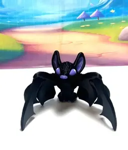 Articulated Bat Cinderwing Bat 3D Printed Mystical Fantasy Halloween Decor 2" Black and Green Spooky Animal Toy